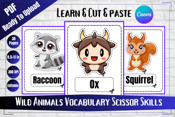 Developing Fine Motor Skills and Language with Wild Animals Scissor Skills Vocabulary