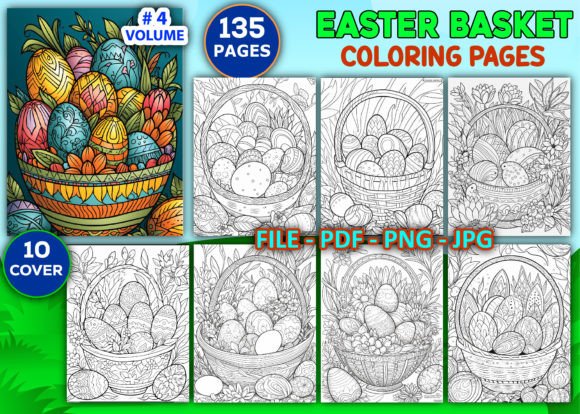 Easter Basket Coloring Page For Adult Vol-4